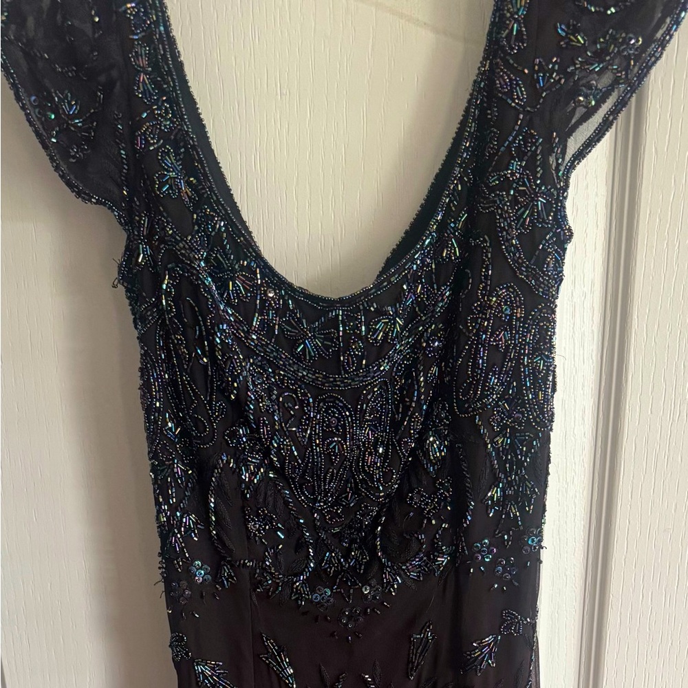 Elegant Black and Red Beaded Evening Dress
